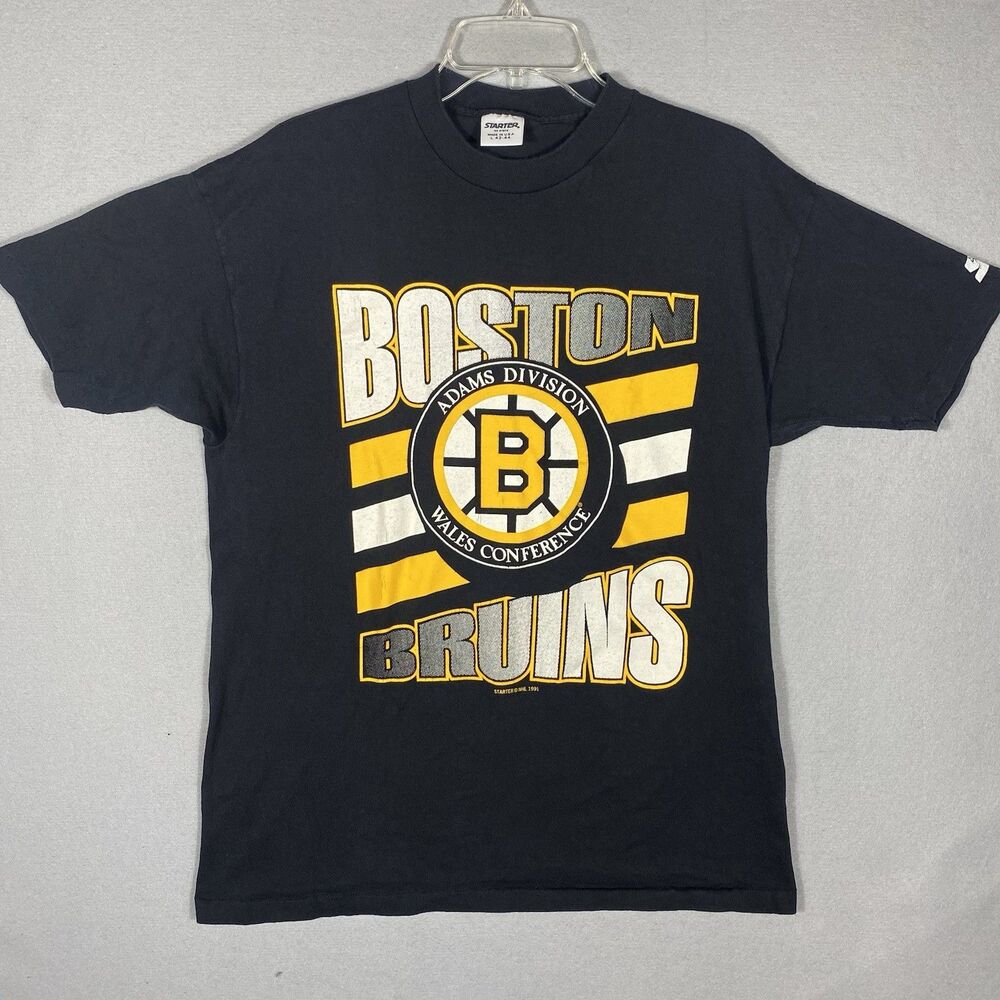Vintage 91 Boston Bruins Starter T-Shirt NHL Single Stitch Black Adams Division